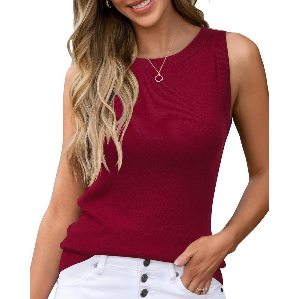 imageArachampampCloz Womens Wool Blend Sweaters Non See Through AllSeason Business Casual Tank 2025Burgundy Red