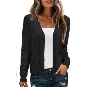 Arach&Cloz Women’s Soft Cropped Cardigan Casual Lightweight Shrug Sweater Tops(Black)