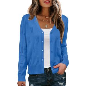 Arach&Cloz Women’s Soft Cropped Cardigan Casual Lightweight Shrug Sweater Tops(Blue)