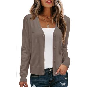 Arach&Cloz Women’s Soft Cropped Cardigan Casual Lightweight Shrug Sweater Tops(Camel)