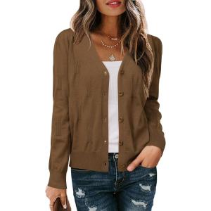 Arach&Cloz Women’s Soft Cropped Cardigan Casual Lightweight Shrug Sweater Tops(Coffee)
