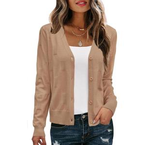 Arach&Cloz Women’s Soft Cropped Cardigan Casual Lightweight Shrug Sweater Tops(Dark Apricot)