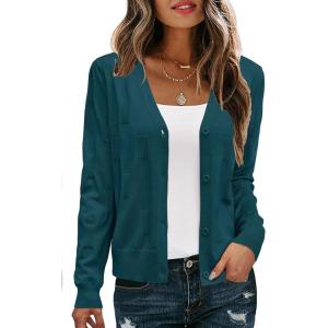 Arach&Cloz Women’s Soft Cropped Cardigan Casual Lightweight Shrug Sweater Tops(Dark Green)