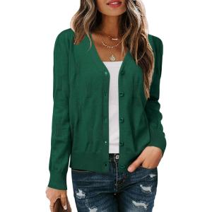 Arach&Cloz Women’s Soft Cropped Cardigan Casual Lightweight Shrug Sweater Tops(Deep Green)