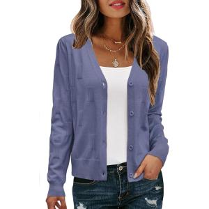 Arach&Cloz Women’s Soft Cropped Cardigan Casual Lightweight Shrug Sweater Tops(Grey Bule)