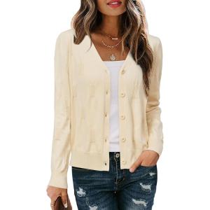 Arach&Cloz Women’s Soft Cropped Cardigan Casual Lightweight Shrug Sweater Tops(Light Apricot)