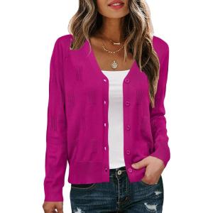 Arach&Cloz Women’s Soft Cropped Cardigan Casual Lightweight Shrug Sweater Tops(Magenta Pink)