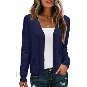 Arach&Cloz Women’s Soft Cropped Cardigan Casual Lightweight Shrug Sweater Tops(Navy)