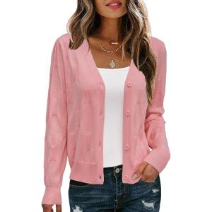 Arach&Cloz Women’s Soft Cropped Cardigan Casual Lightweight Shrug Sweater Tops(Pink)