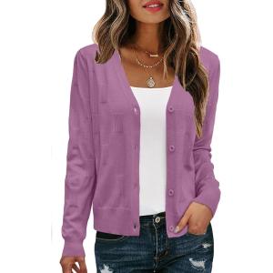 Arach&Cloz Women’s Soft Cropped Cardigan Casual Lightweight Shrug Sweater Tops(Purple)