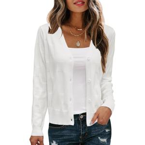 Arach&Cloz Women’s Soft Cropped Cardigan Casual Lightweight Shrug Sweater Tops(White)