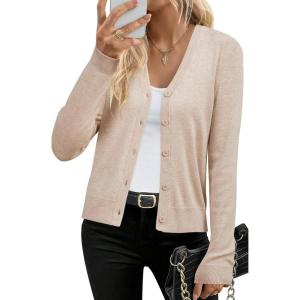 Arach&Cloz Women’s Wool Blend Business Casual Cardigan Sweaters 2025(Apricot)