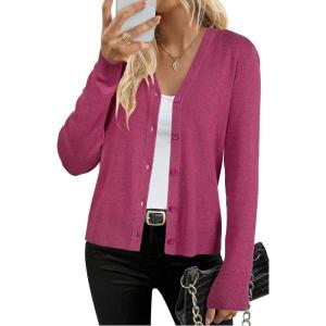 Arach&Cloz Women’s Wool Blend Business Casual Cardigan Sweaters 2025(Ruby Pink)