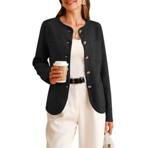Arach&Cloz Womens Wool Blend Sweater Blazers Business Casual Jacket with Pockets 2025(Black)