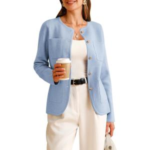 Arach&Cloz Womens Wool Blend Sweater Blazers Business Casual Jacket with Pockets 2025(Blue)