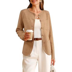 Arach&Cloz Womens Wool Blend Sweater Blazers Business Casual Jacket with Pockets 2025(Brown)