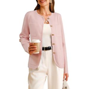 Arach&Cloz Womens Wool Blend Sweater Blazers Business Casual Jacket with Pockets 2025(Pink)