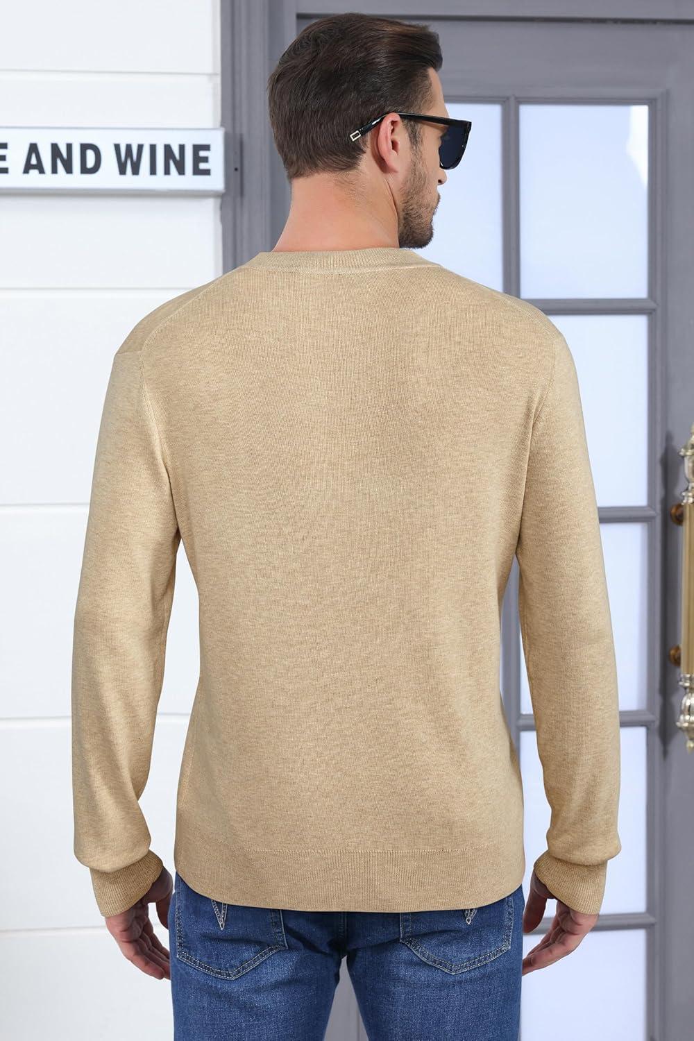 imageArachampampCloz Mens Wool Blend Loose Fit Sweater Ultra Soft 2025 Spring Bottoming Crewneck Fashion PulloverApricot