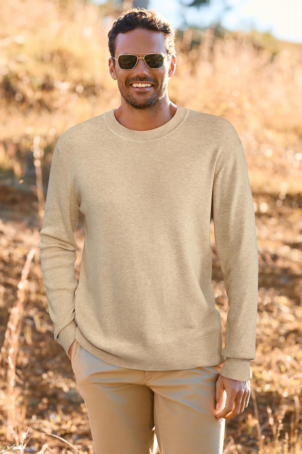 imageArachampampCloz Mens Wool Blend Loose Fit Sweater Ultra Soft 2025 Spring Bottoming Crewneck Fashion PulloverApricot