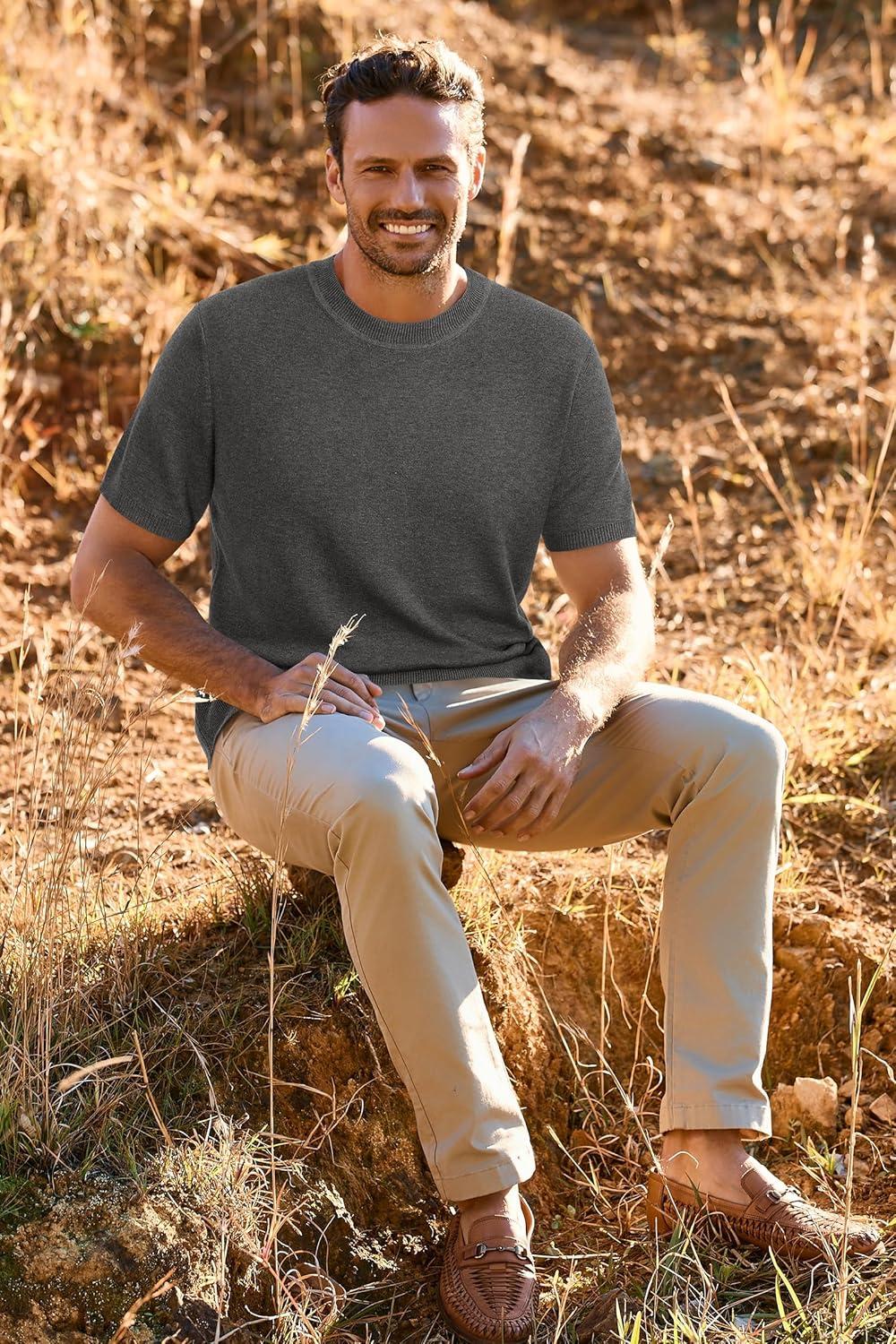 imageArachampampCloz Mens Wool Blend Loose Fit Sweater Ultra Soft 2025 Spring Bottoming Crewneck Fashion PulloverDark Gray