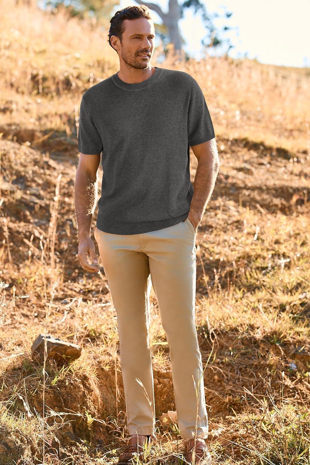 imageArachampampCloz Mens Wool Blend Loose Fit Sweater Ultra Soft 2025 Spring Bottoming Crewneck Fashion PulloverDark Gray