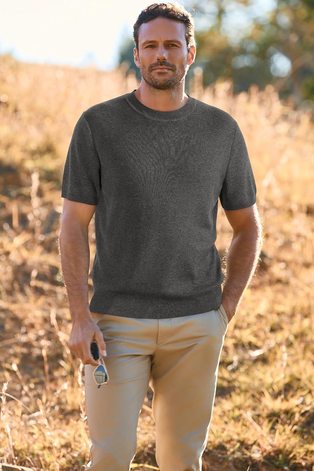 imageArachampampCloz Mens Wool Blend Loose Fit Sweater Ultra Soft 2025 Spring Bottoming Crewneck Fashion PulloverDark Gray