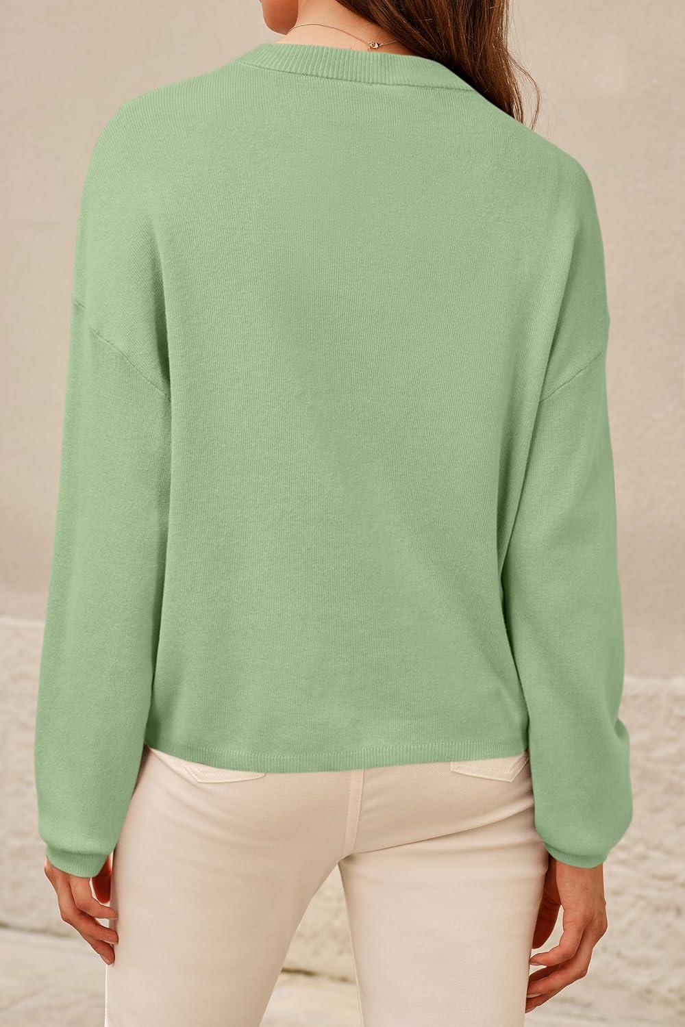 imageArachampampCloz Womens 100 Cotton Crew Neck Fall Casual Relaxed Fit Sweater Tops 2025Sage Green