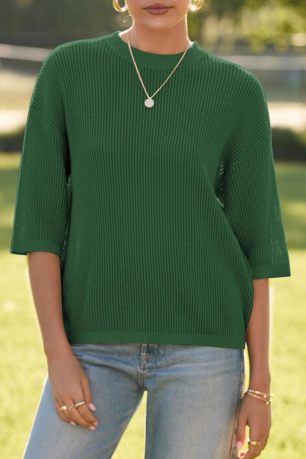 imageArachampampCloz Womens 100 Cotton Fall Casual Relaxed Fit Crochet Tops 2025Green