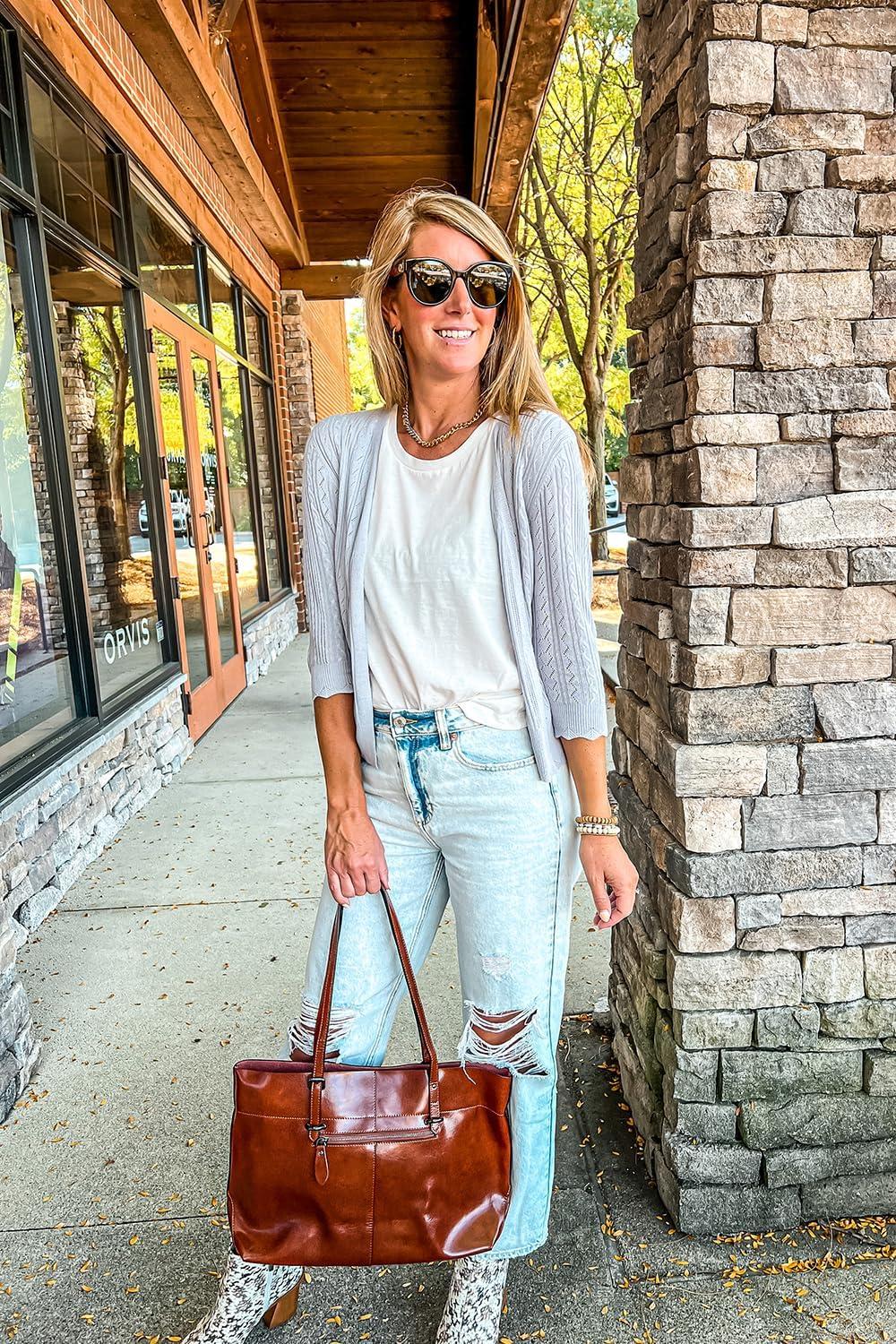 imageArachampampCloz Womens 2024 Lightweight Summer Cardigan 34 Sleeve Crochet Patterns Knit Shrug Sweater TopsGrey