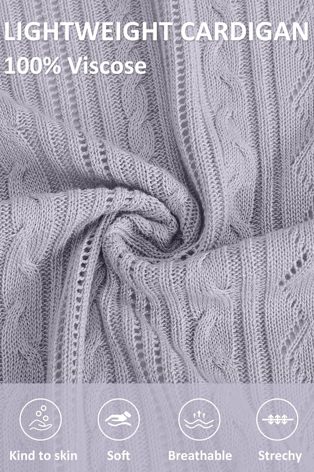 imageArachampampCloz Womens 2024 Lightweight Summer Cardigan 34 Sleeve Crochet Patterns Knit Shrug Sweater TopsGrey