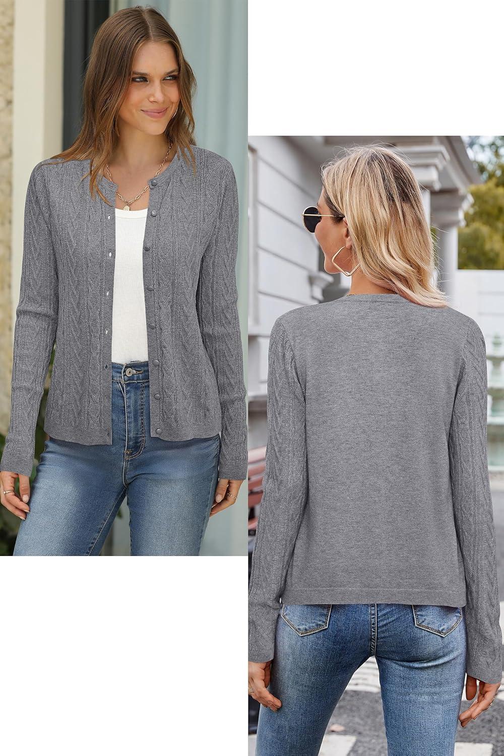 imageArachampampCloz Womens Cable Knit Fall Soft Lightweight Sweater Cardigans 2025Grey Heather