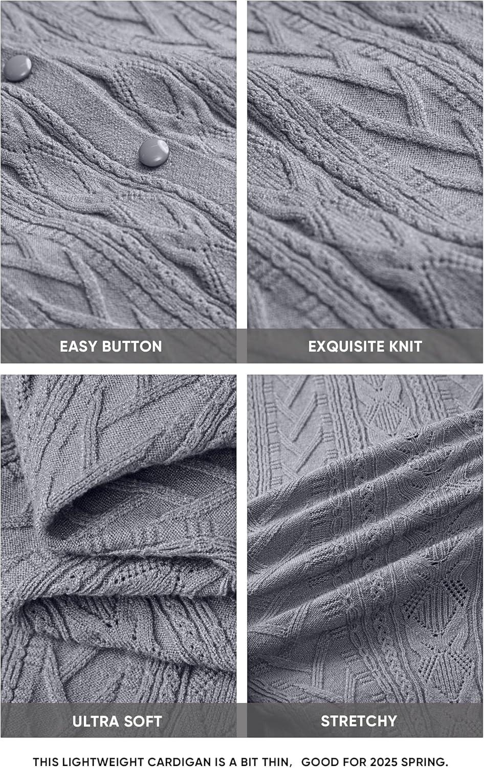 imageArachampampCloz Womens Cable Knit Fall Soft Lightweight Sweater Cardigans 2025Grey Heather