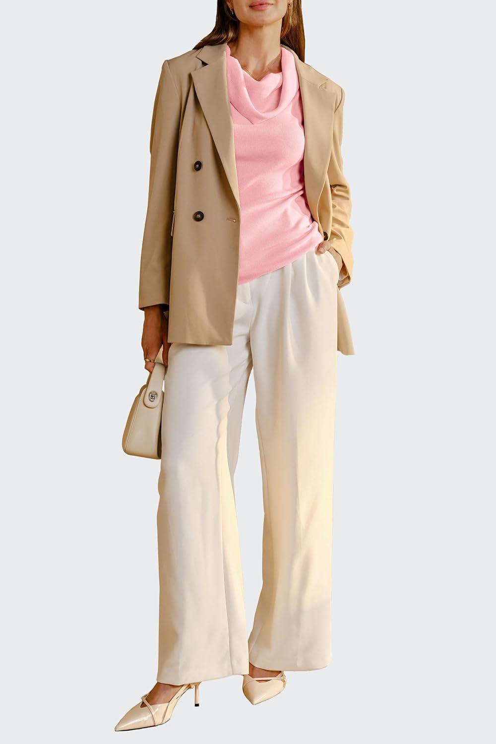 imageArachampampCloz Womens Convertible Neckline OffShoulder Cowl Neck Slim Fit Tops 2025Pink