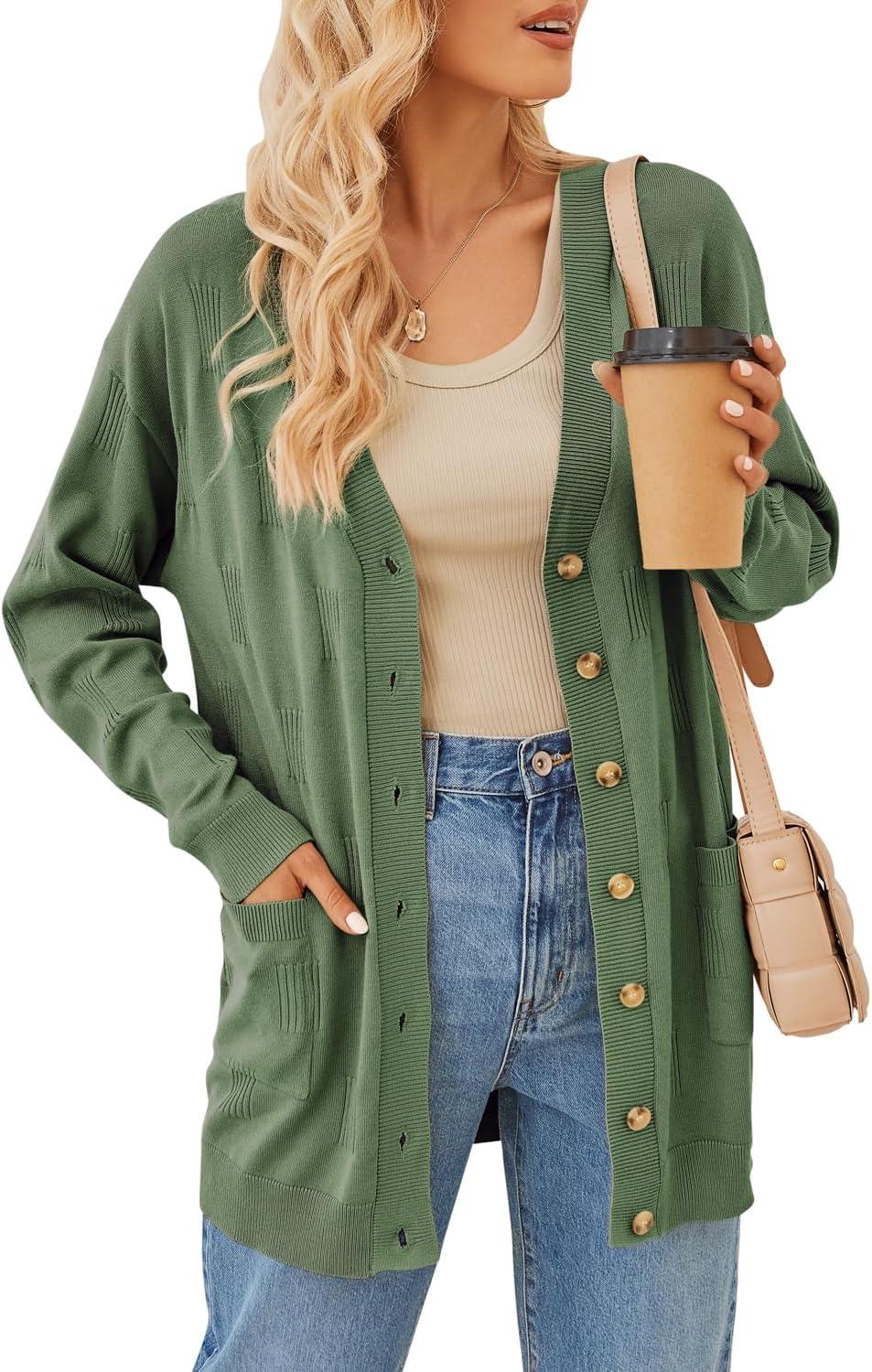 imageArachampampCloz Womens Lightweight Cardigan Sweater Fashion Long Sleeve Summer Casual Outfits with Pocket Cozy CloudsArmy Green