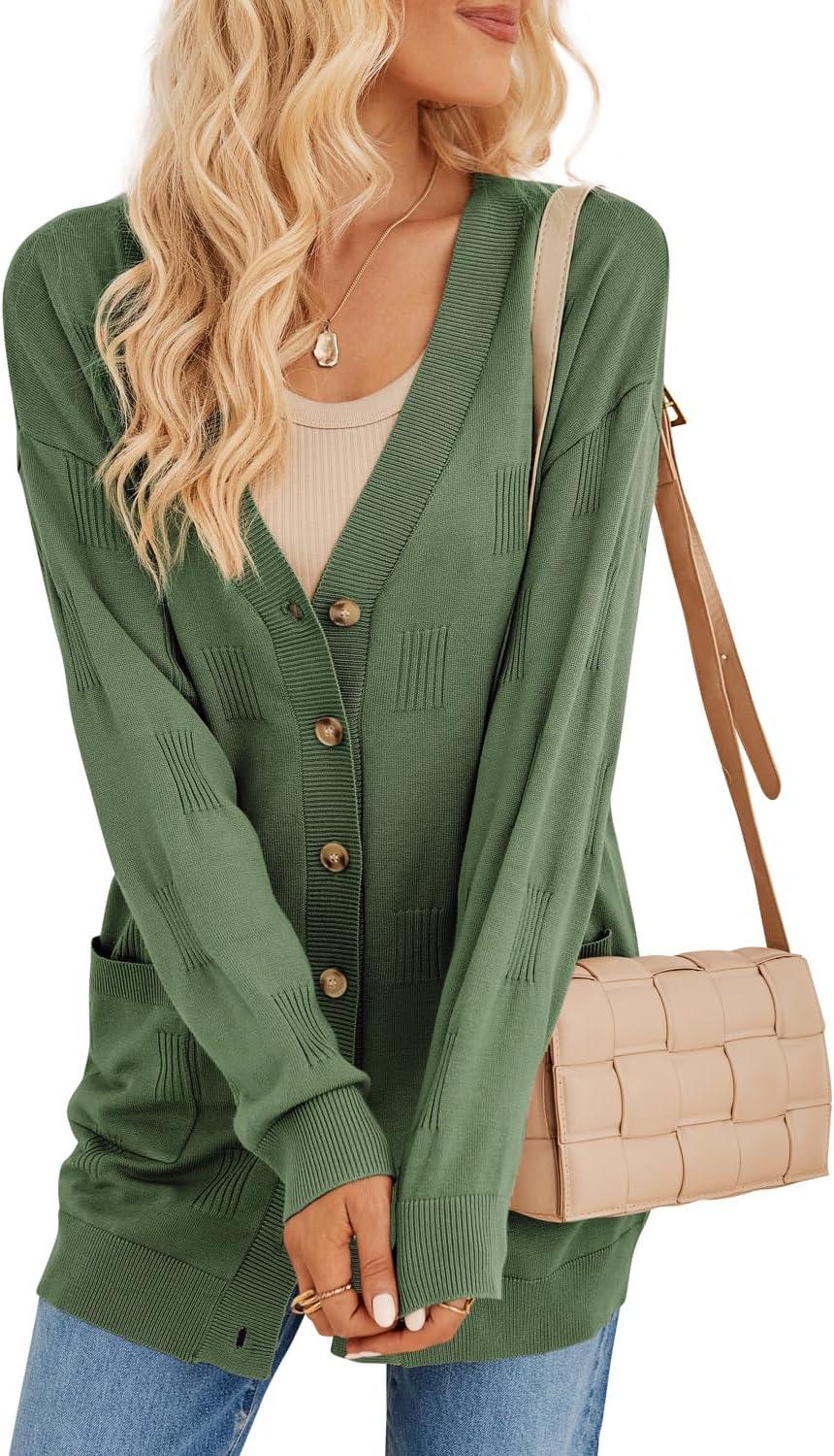 imageArachampampCloz Womens Lightweight Cardigan Sweater Fashion Long Sleeve Summer Casual Outfits with Pocket Cozy CloudsArmy Green