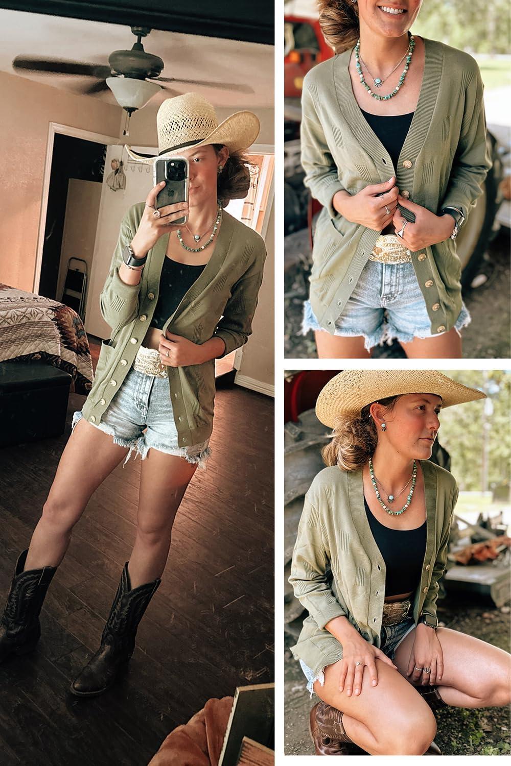 imageArachampampCloz Womens Lightweight Cardigan Sweater Fashion Long Sleeve Summer Casual Outfits with Pocket Cozy CloudsArmy Green