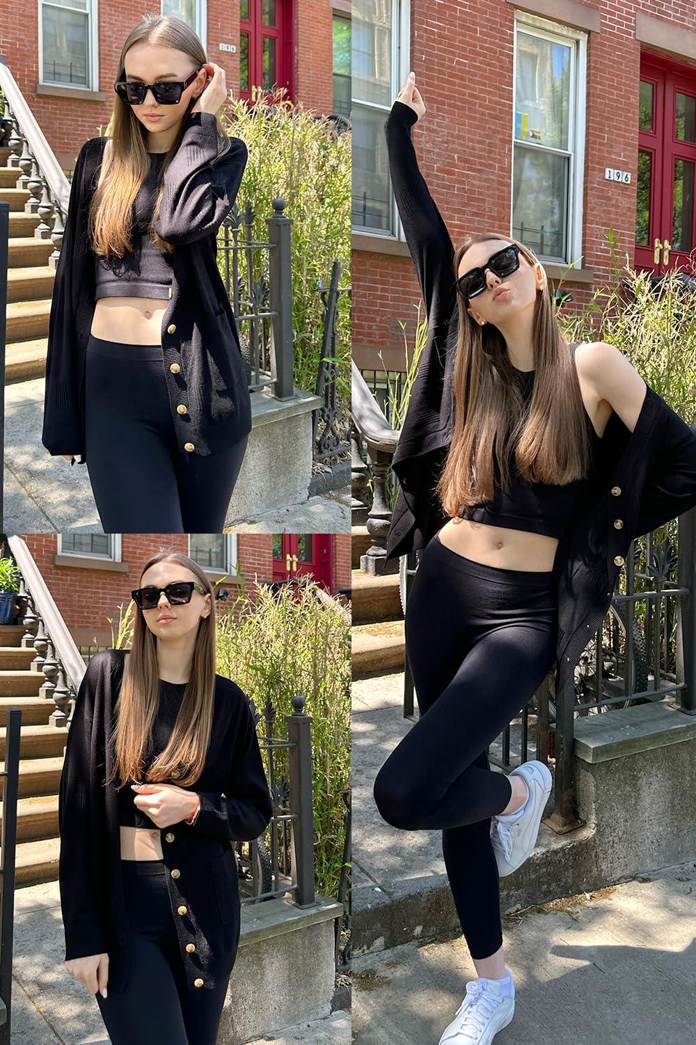 imageArachampampCloz Womens Lightweight Cardigan Sweater Fashion Long Sleeve Summer Casual Outfits with Pocket Cozy CloudsBlack