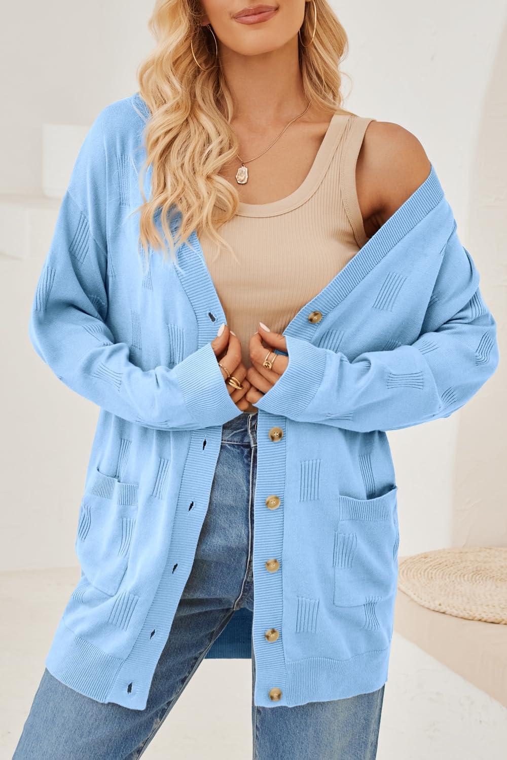 imageArachampampCloz Womens Lightweight Cardigan Sweater Fashion Long Sleeve Summer Casual Outfits with Pocket Cozy CloudsBlue