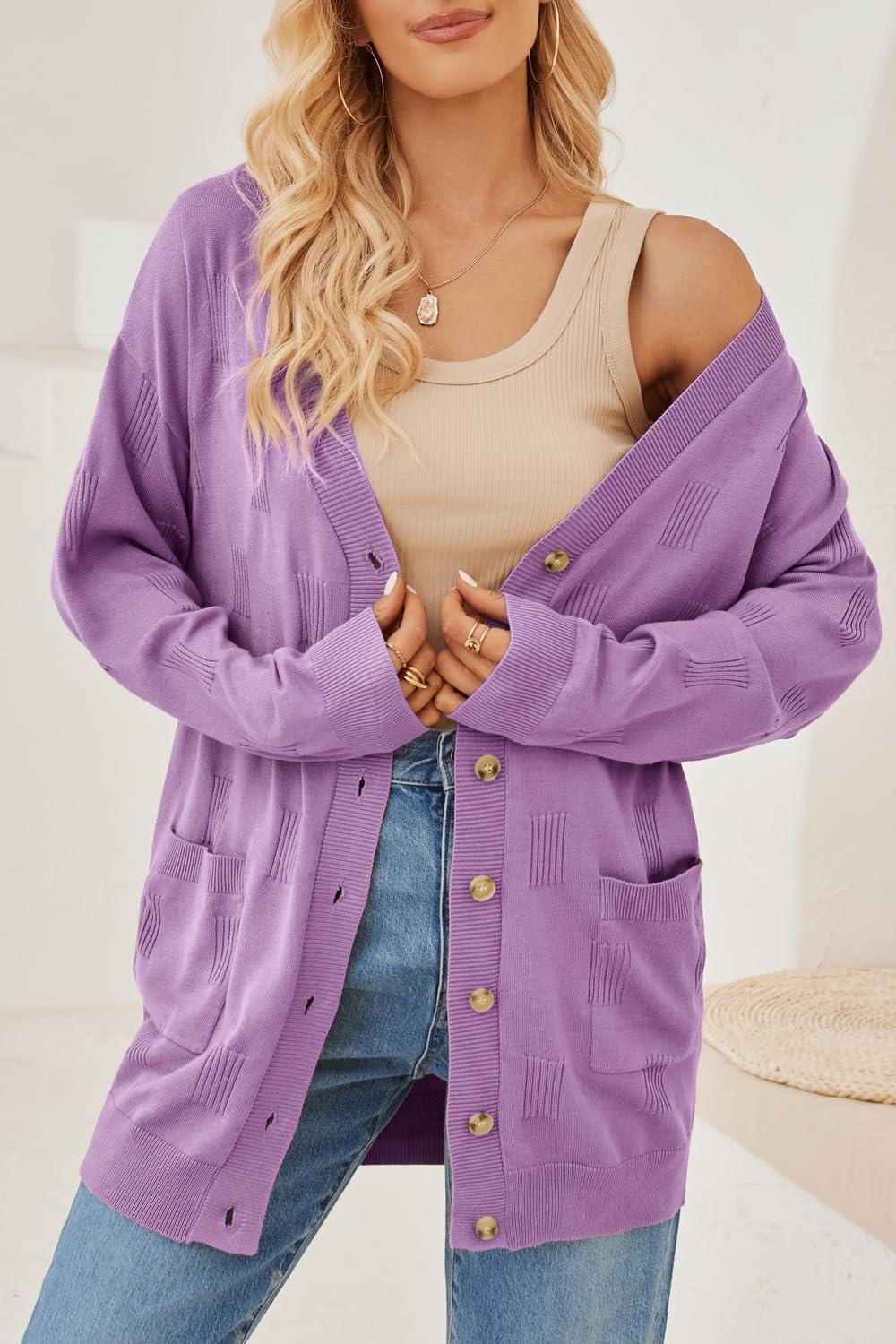 imageArachampampCloz Womens Lightweight Cardigan Sweater Fashion Long Sleeve Summer Casual Outfits with Pocket Cozy CloudsGrey Purple