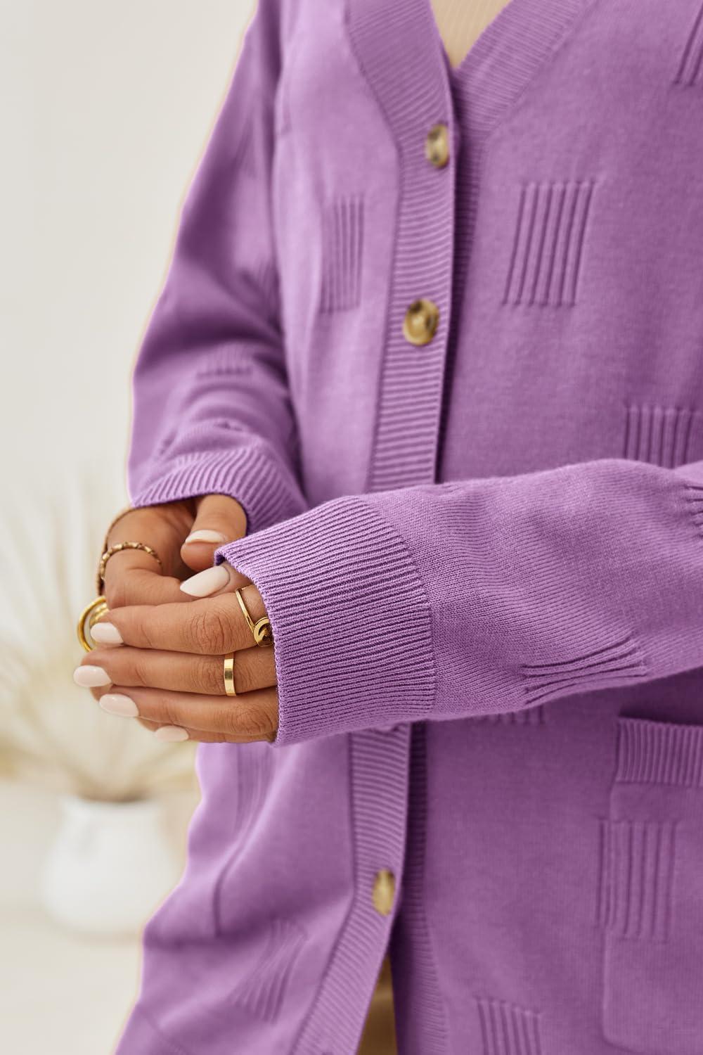 imageArachampampCloz Womens Lightweight Cardigan Sweater Fashion Long Sleeve Summer Casual Outfits with Pocket Cozy CloudsGrey Purple