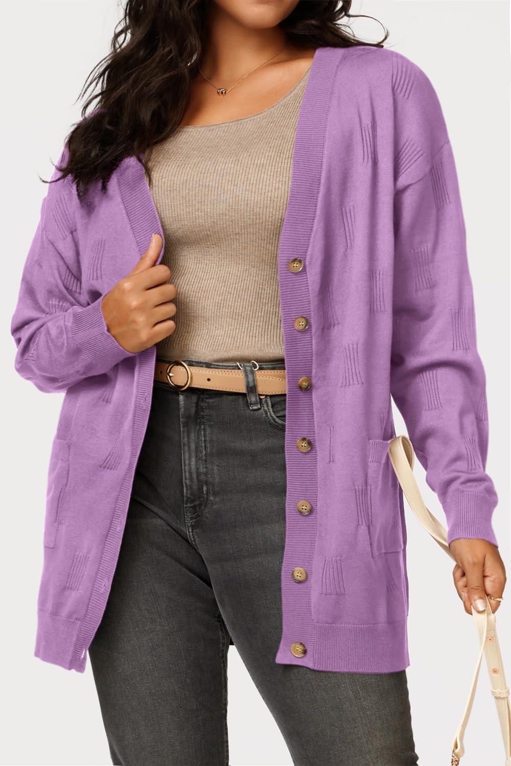 imageArachampampCloz Womens Lightweight Cardigan Sweater Fashion Long Sleeve Summer Casual Outfits with Pocket Cozy CloudsGrey Purple