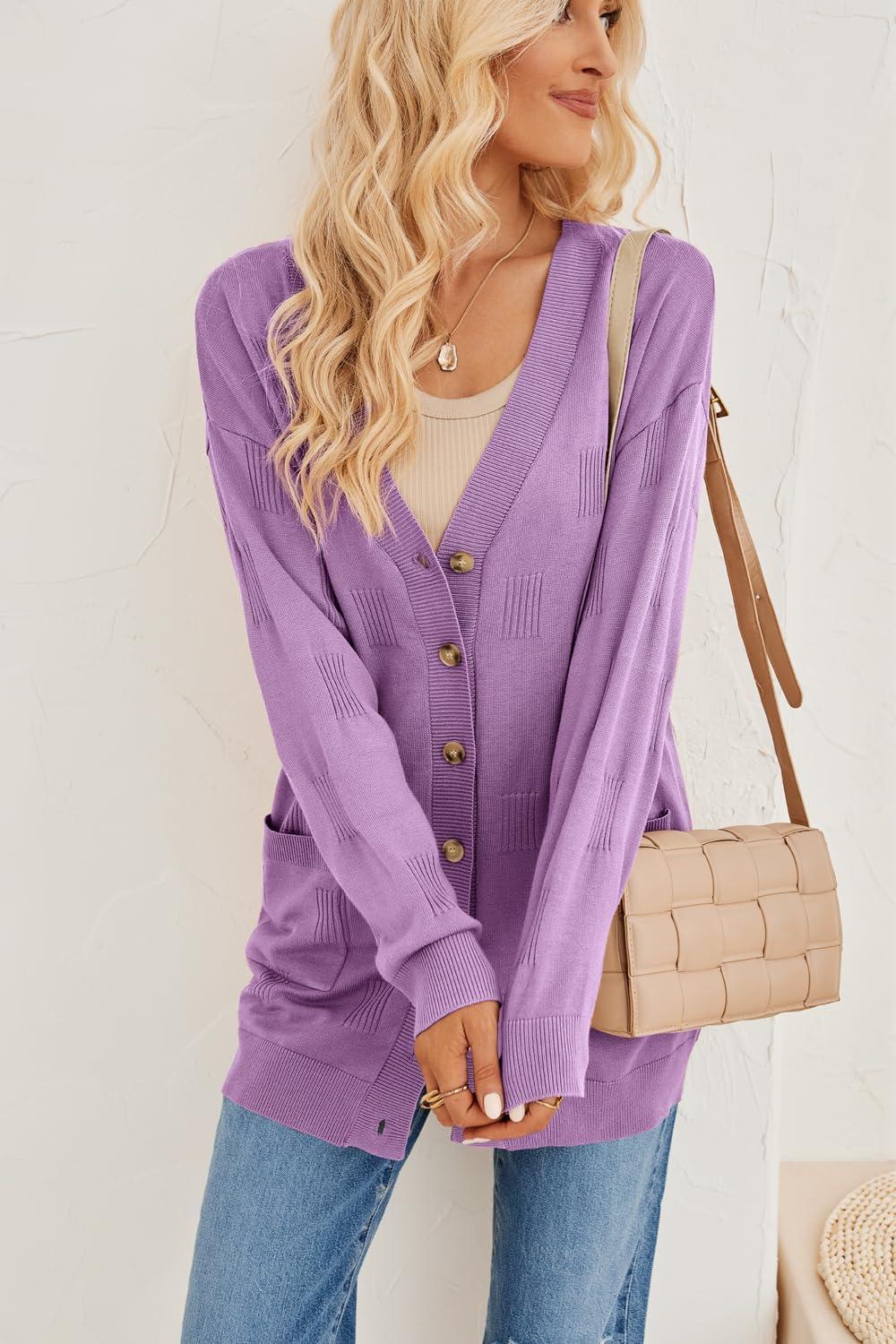 imageArachampampCloz Womens Lightweight Cardigan Sweater Fashion Long Sleeve Summer Casual Outfits with Pocket Cozy CloudsGrey Purple