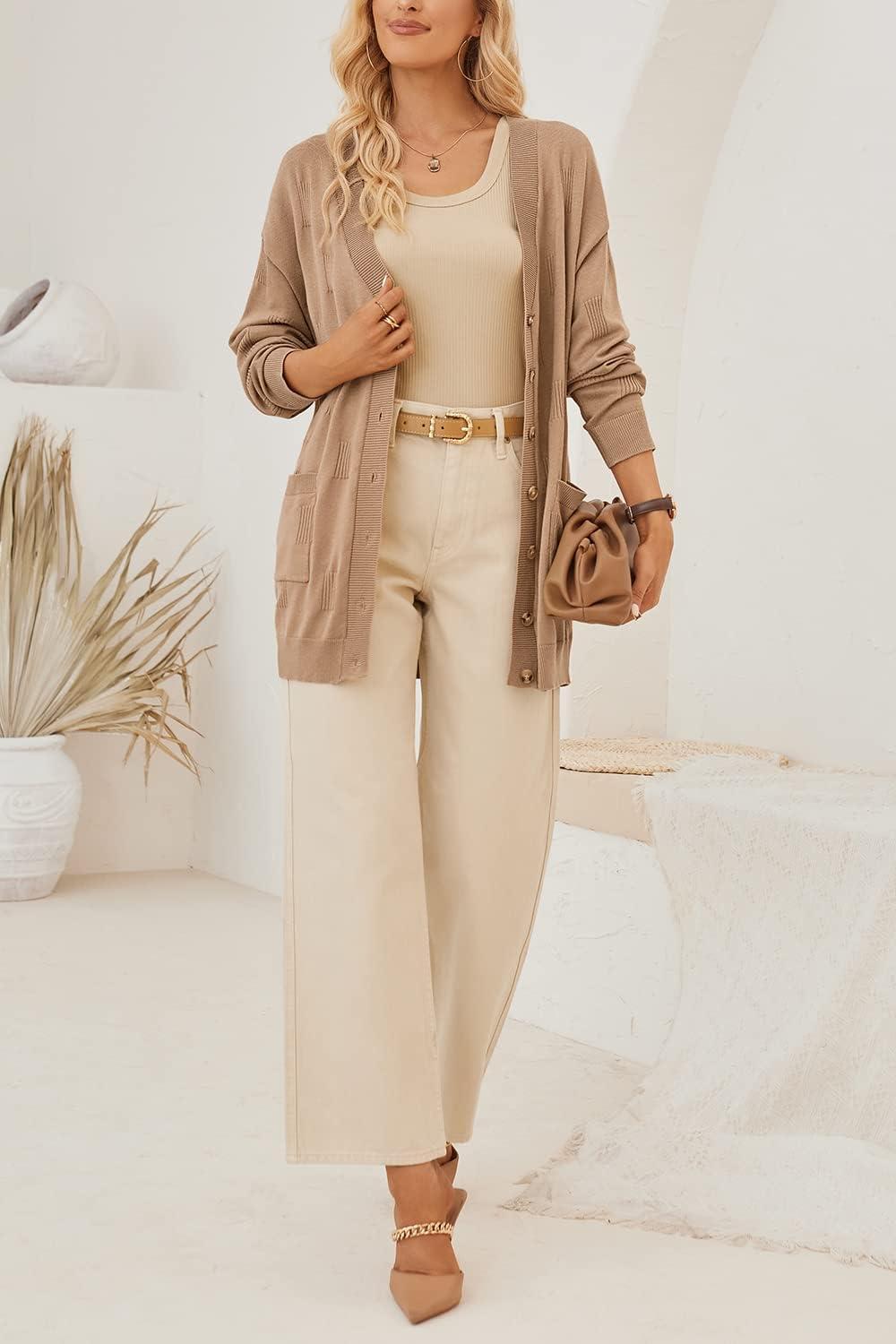 imageArachampampCloz Womens Lightweight Cardigan Sweater Fashion Long Sleeve Summer Casual Outfits with Pocket Cozy CloudsKhaki