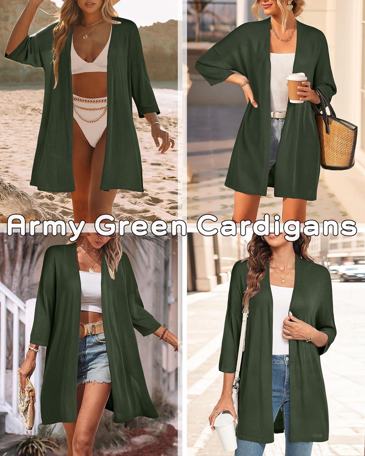 imageArachampampCloz Womens Lightweight Summer Beach Kimonos CardiganArmy Green