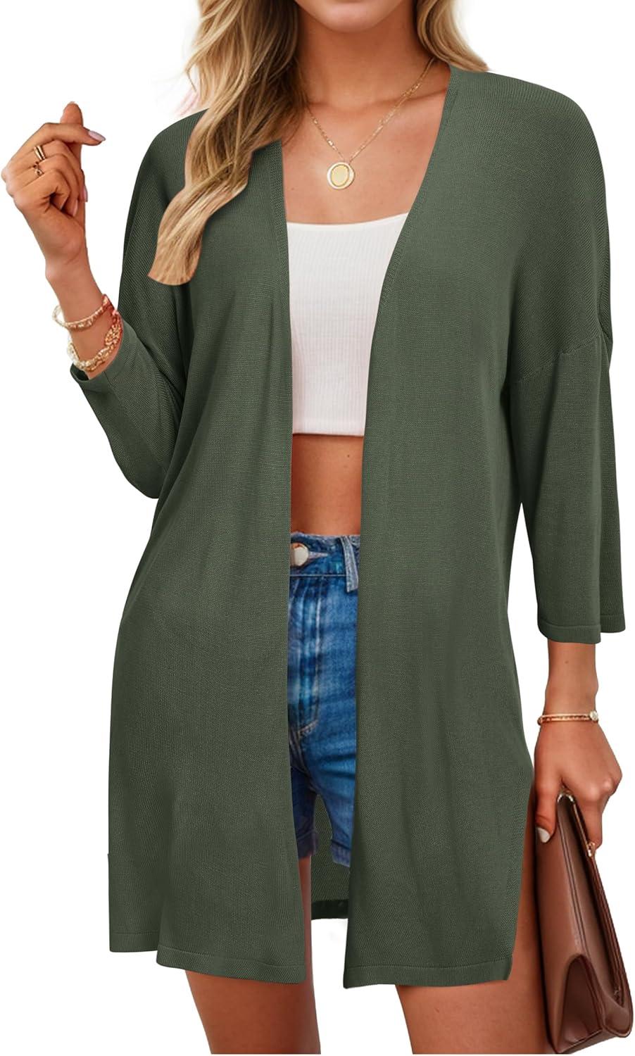 imageArachampampCloz Womens Lightweight Summer Beach Kimonos CardiganArmy Green