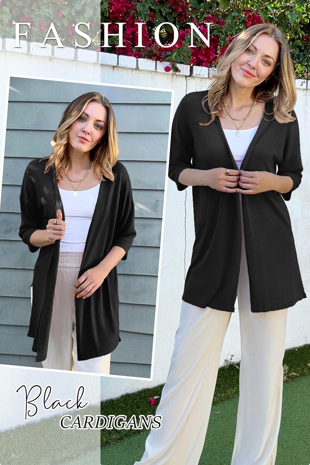 imageArachampampCloz Womens Lightweight Summer Beach Kimonos CardiganBlack