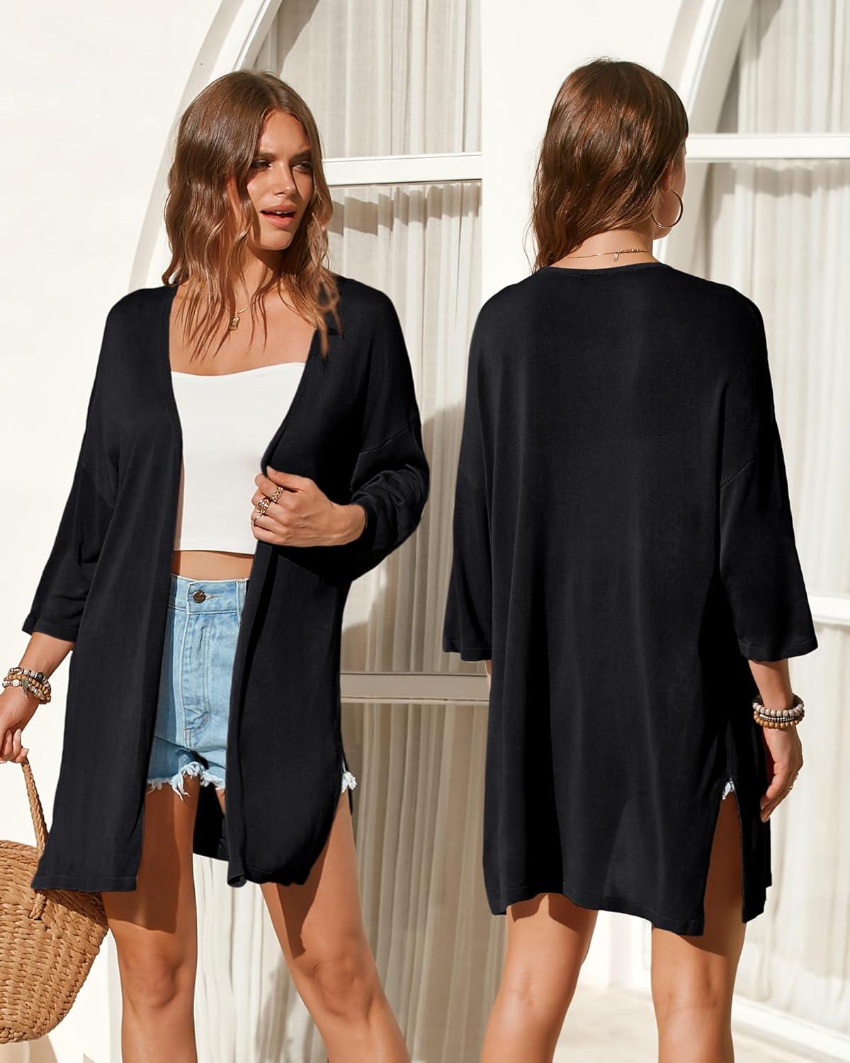 imageArachampampCloz Womens Lightweight Summer Beach Kimonos CardiganBlack