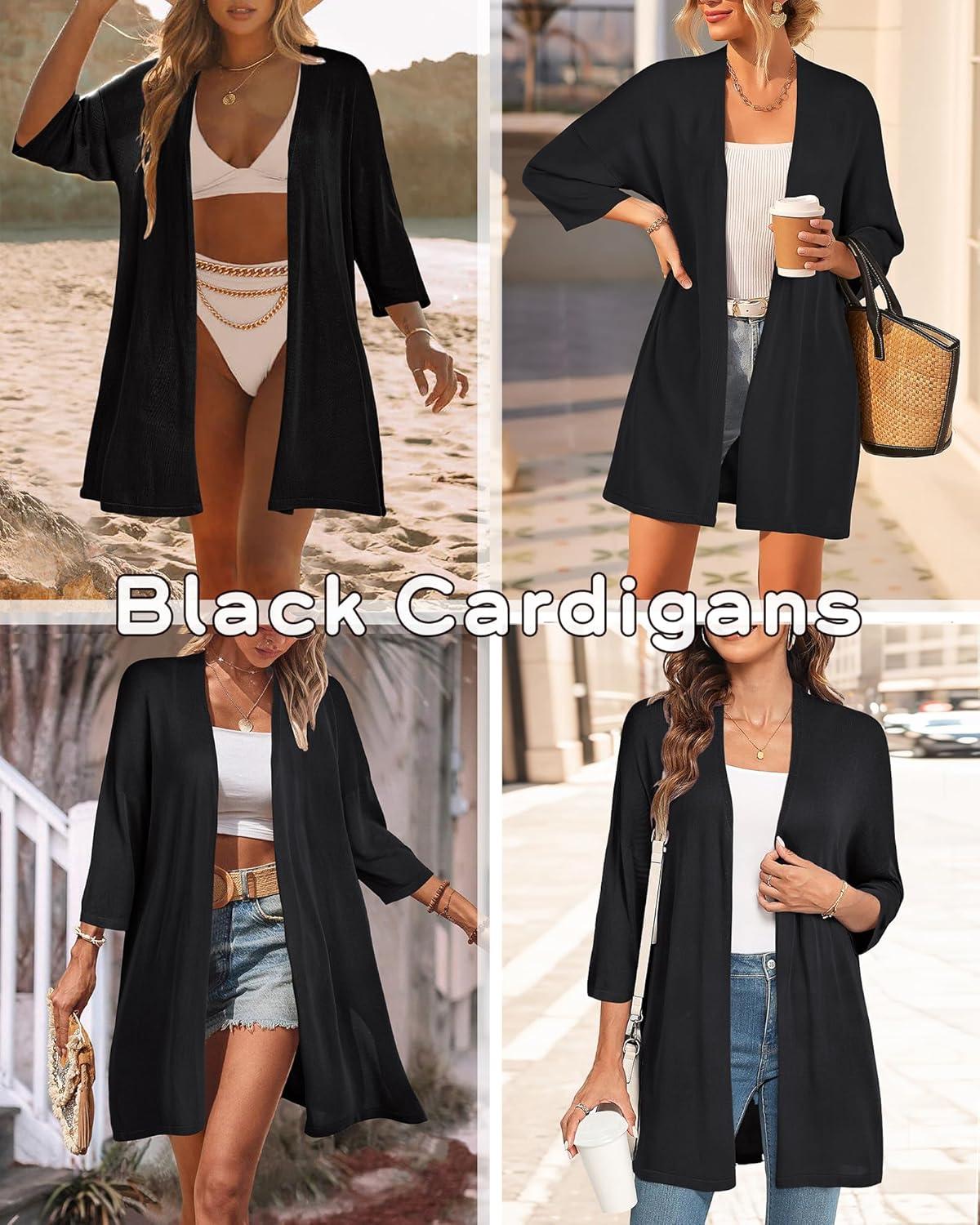 imageArachampampCloz Womens Lightweight Summer Beach Kimonos CardiganBlack