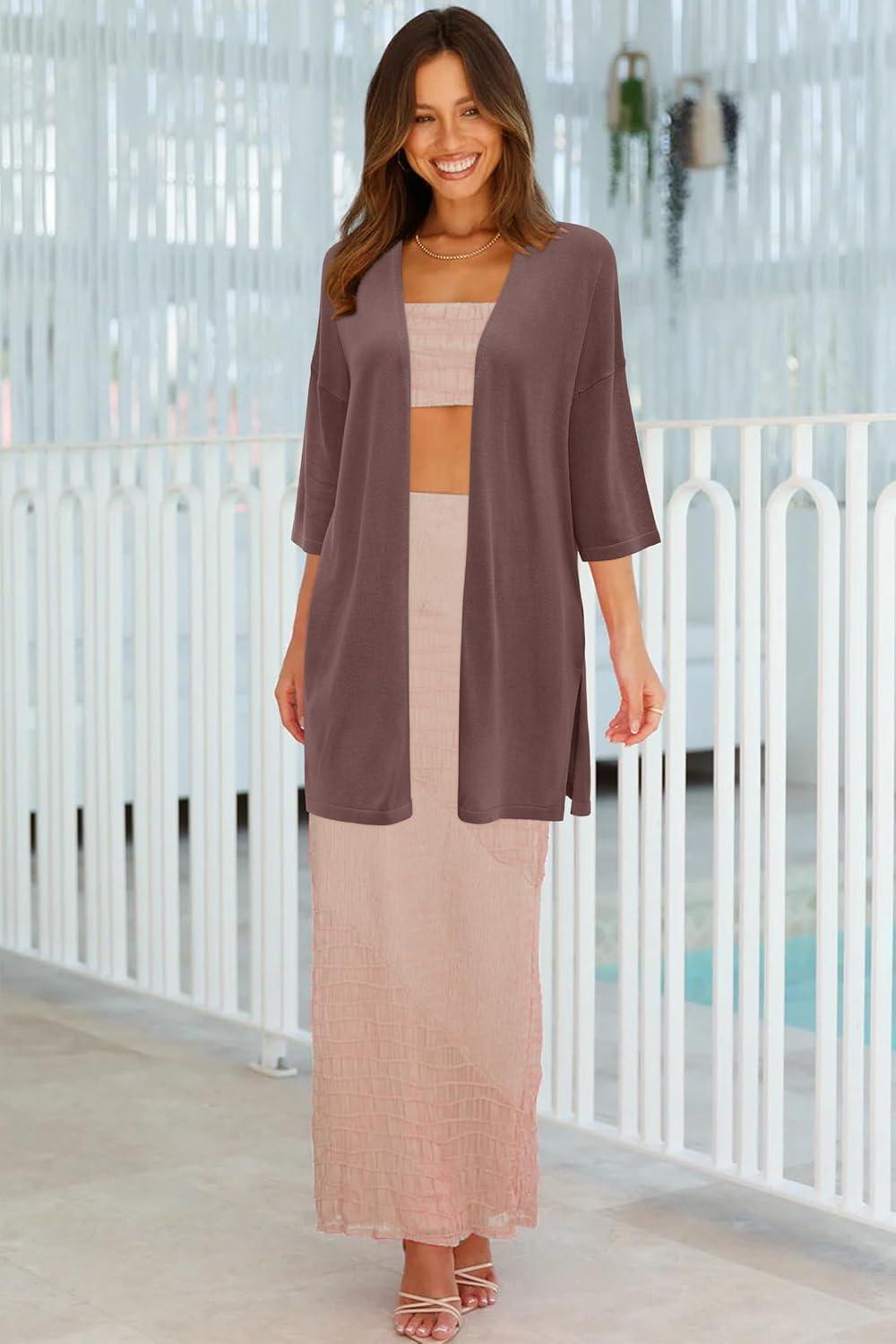 imageArachampampCloz Womens Lightweight Summer Beach Kimonos CardiganBrown