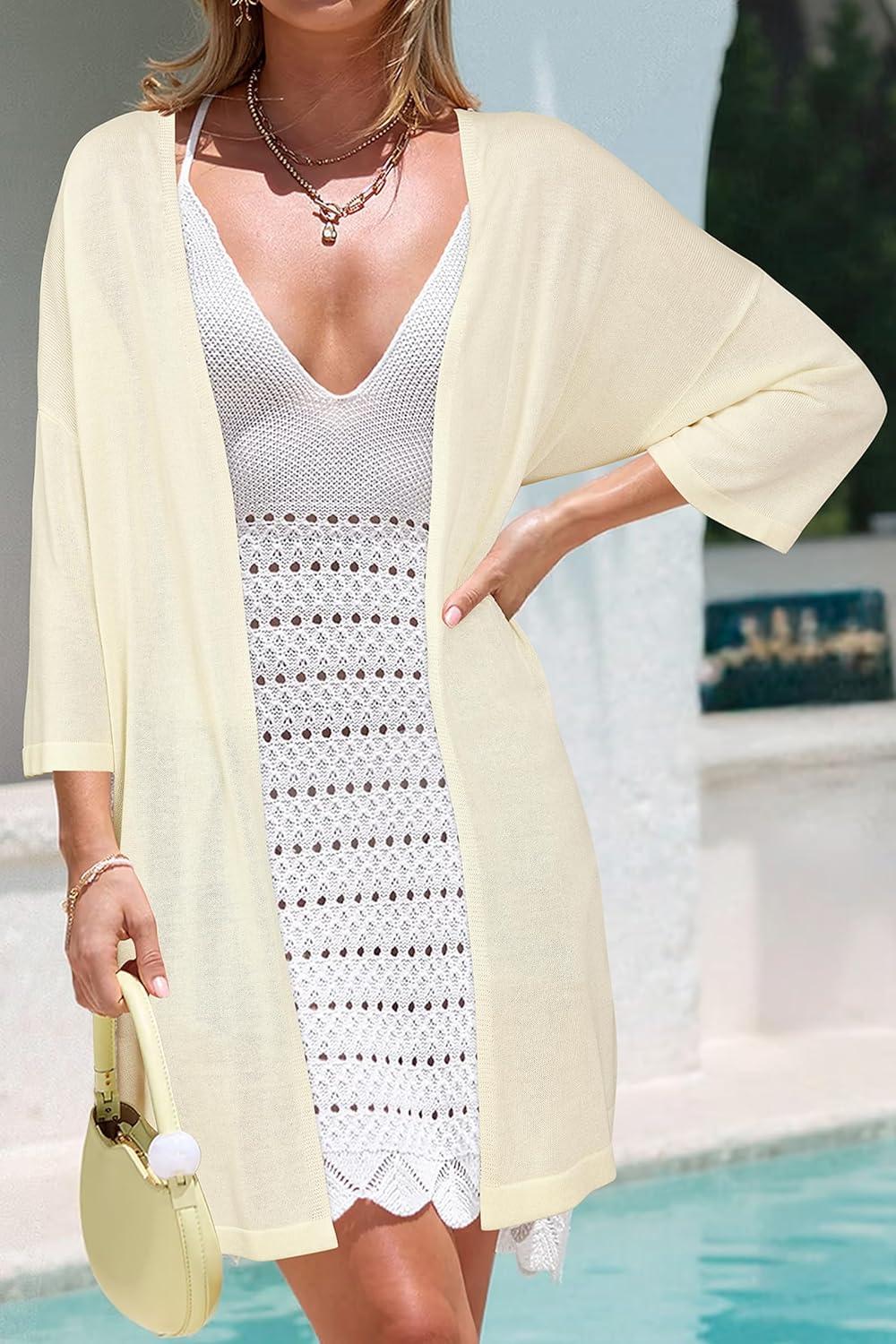 imageArachampampCloz Womens Lightweight Summer Beach Kimonos CardiganCream White